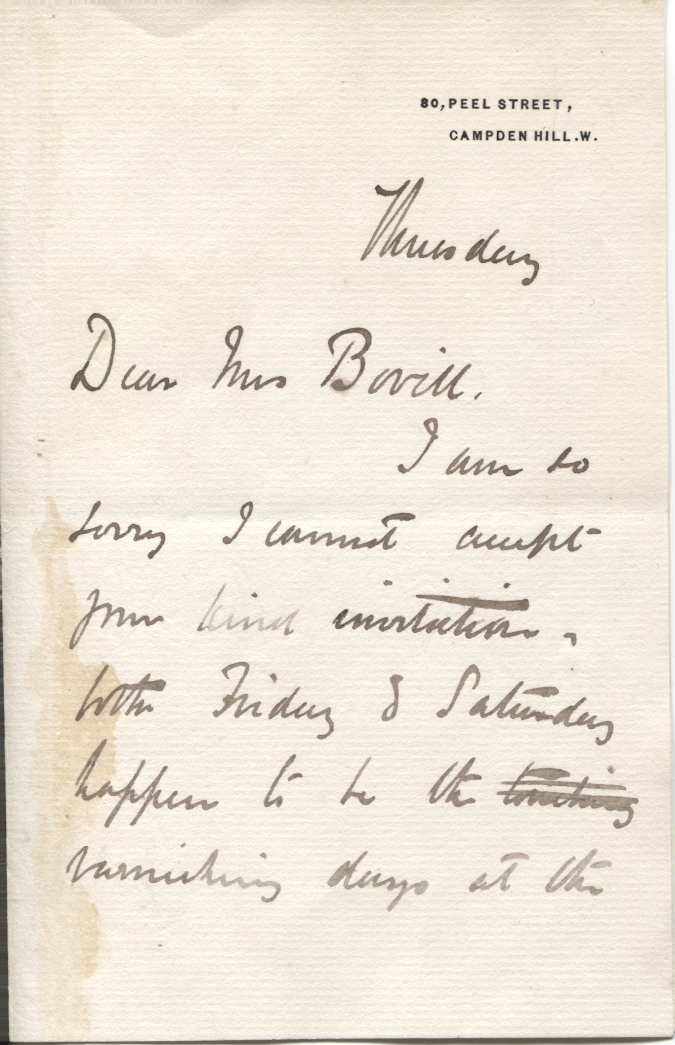 DICKSEE — Autograph Letter Signed to Mrs Bovill | Sophie Dupré Autographs