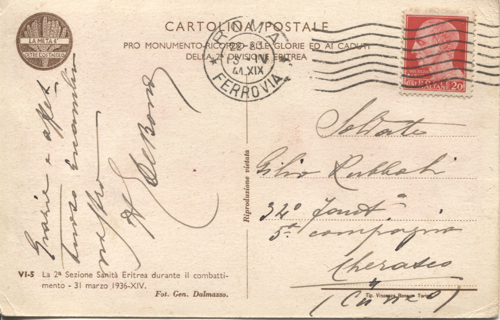 DE BONO — Brief Autograph Postcard Signed to Soldato Gilio Rubboli | Sophie Dupré Autographs