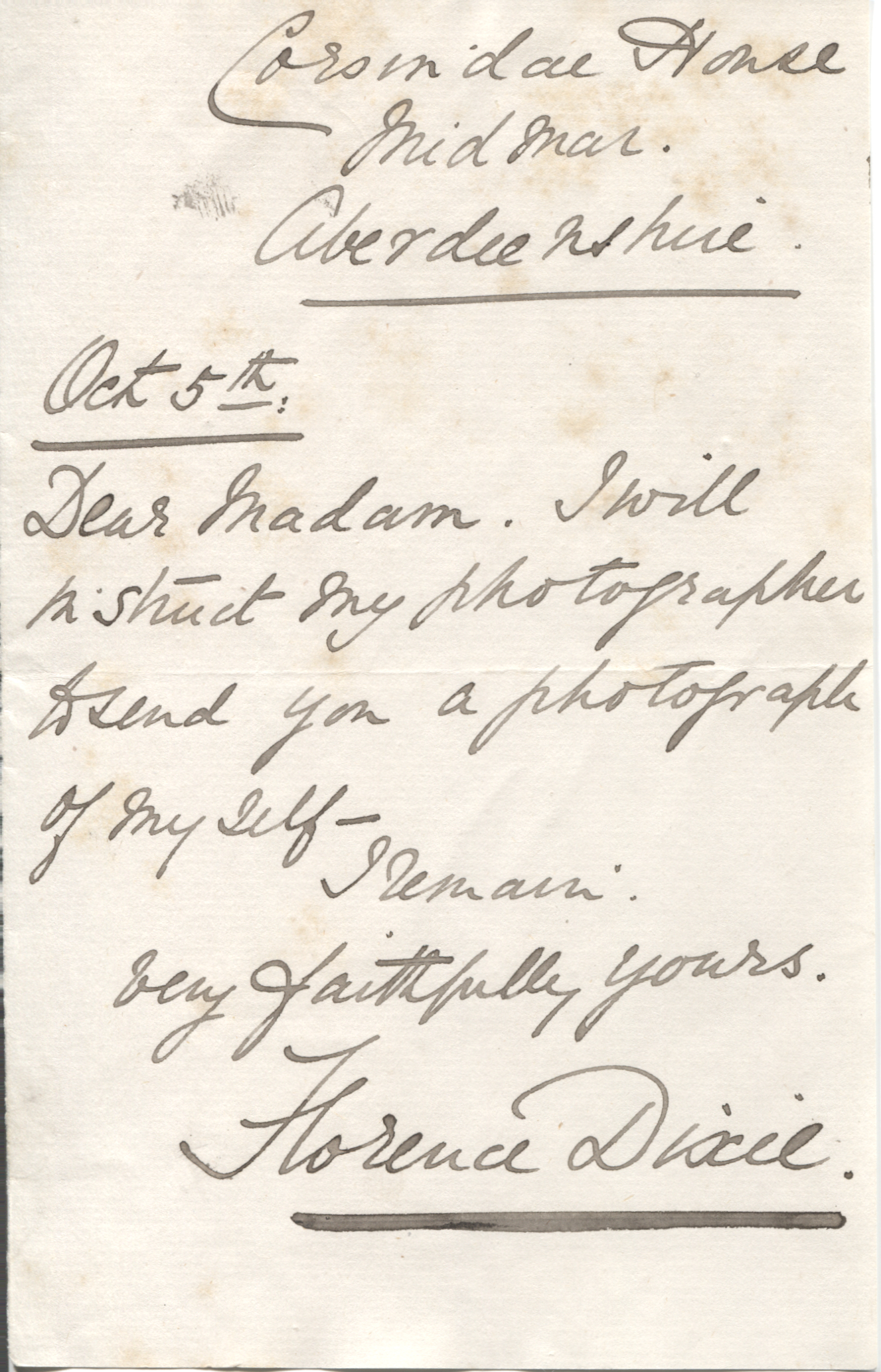 DIXIE — Autograph Letter Signed to an unnamed correspondent Dear Madam | Sophie Dupré Autographs