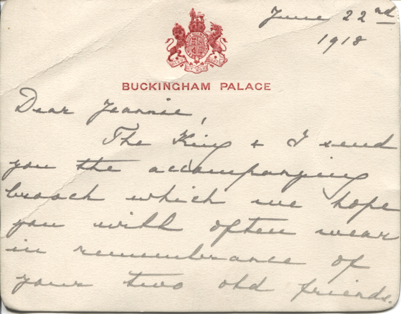 MARY — Fine Autograph Note Signed (Mary R) to Jeannie, (Mrs McKay, housekeeper at York Cottage) | Sophie Dupré Autographs
