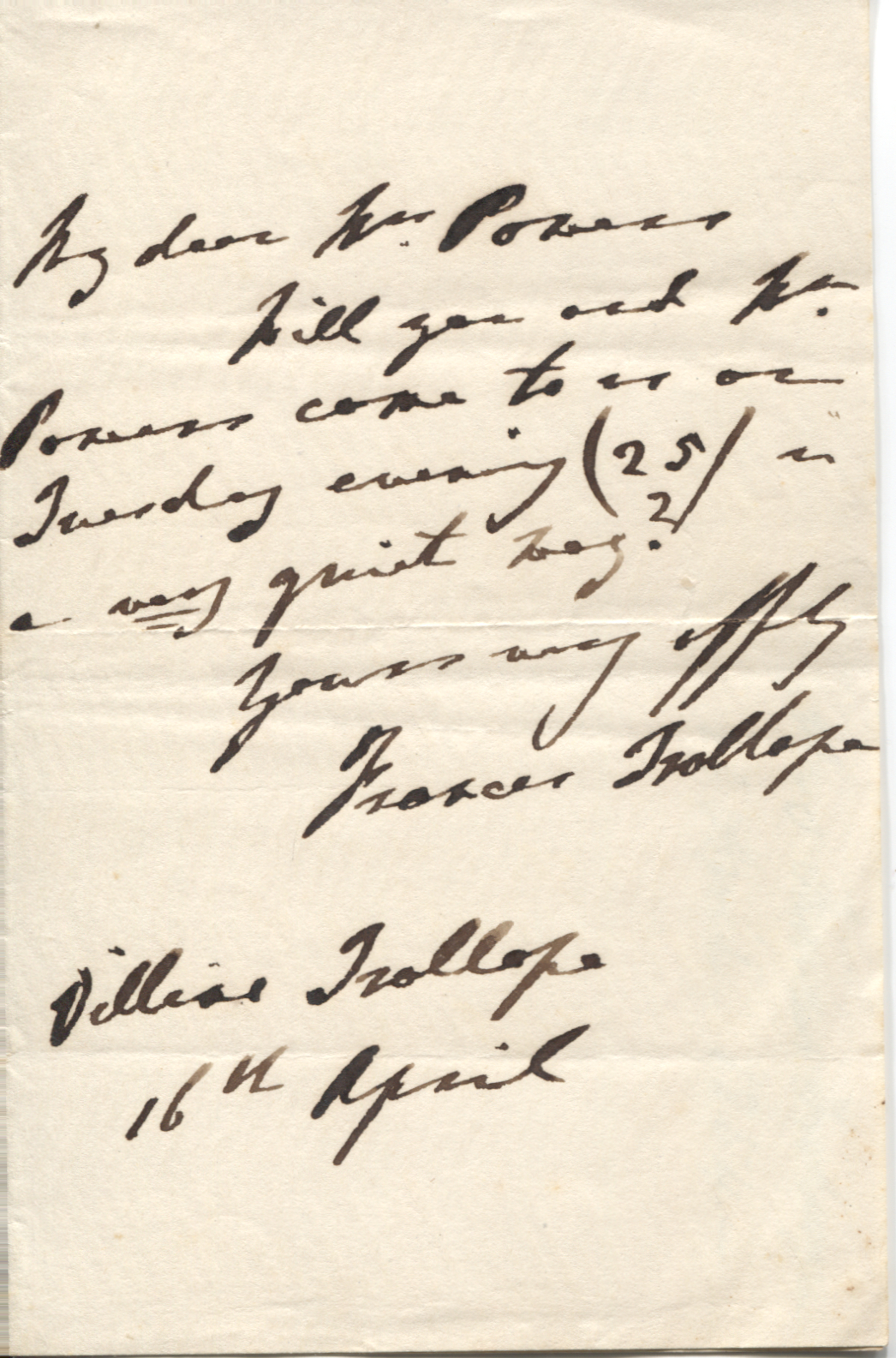 TROLLOPE — Brief Autograph Letter Signed to Mrs Powers | Sophie Dupré Autographs