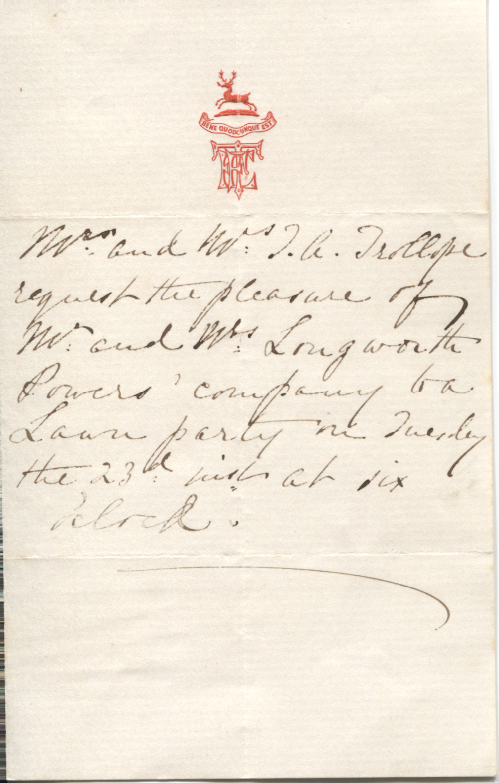 TROLLOPE — Autograph Formal Letter in the third person | Sophie Dupré Autographs