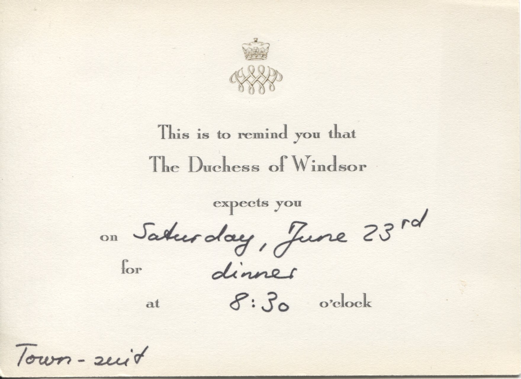 [WINDSOR — Hand Written menu for dinner | Sophie Dupré Autographs