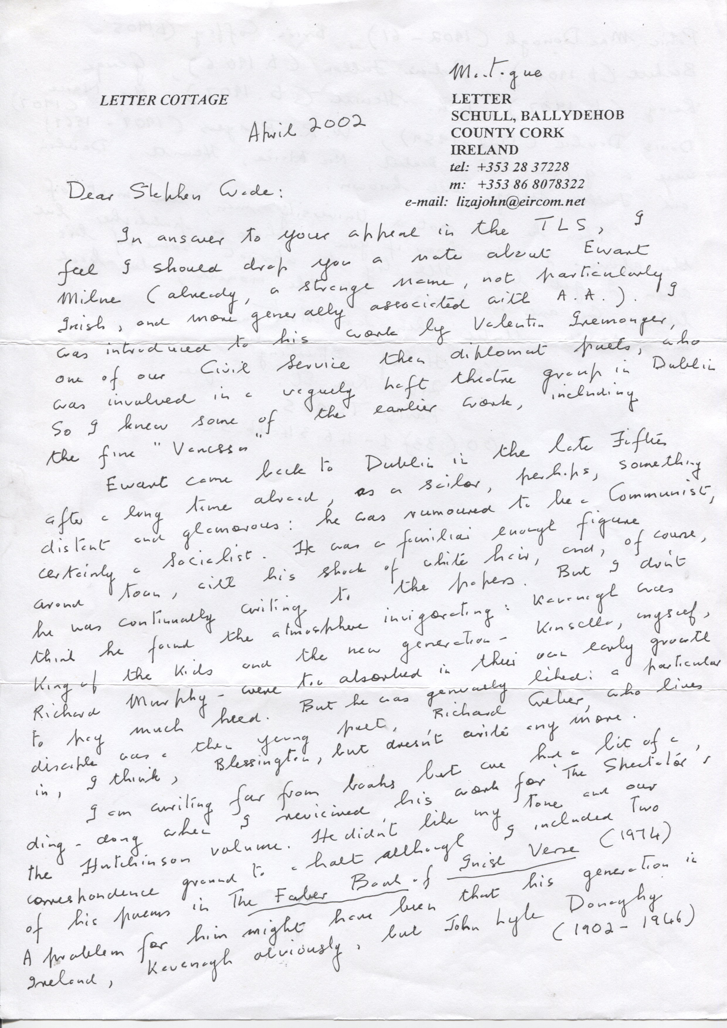 MONTAGUE — Fine Autograph Letter Signed to his fellow author Stephen Wade | Sophie Dupré Autographs