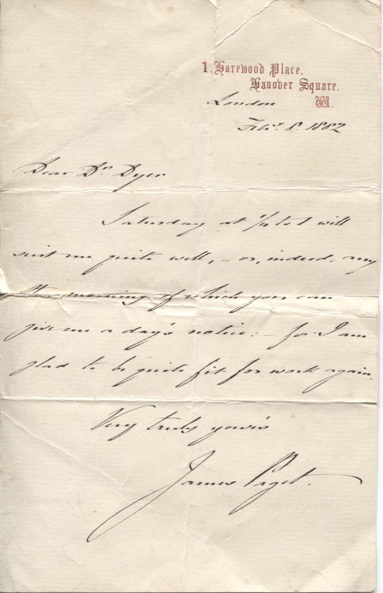 PAGET — Autograph Letter Signed to &ldquo;Dear Dr Dyster&rdquo; | Sophie Dupré Autographs