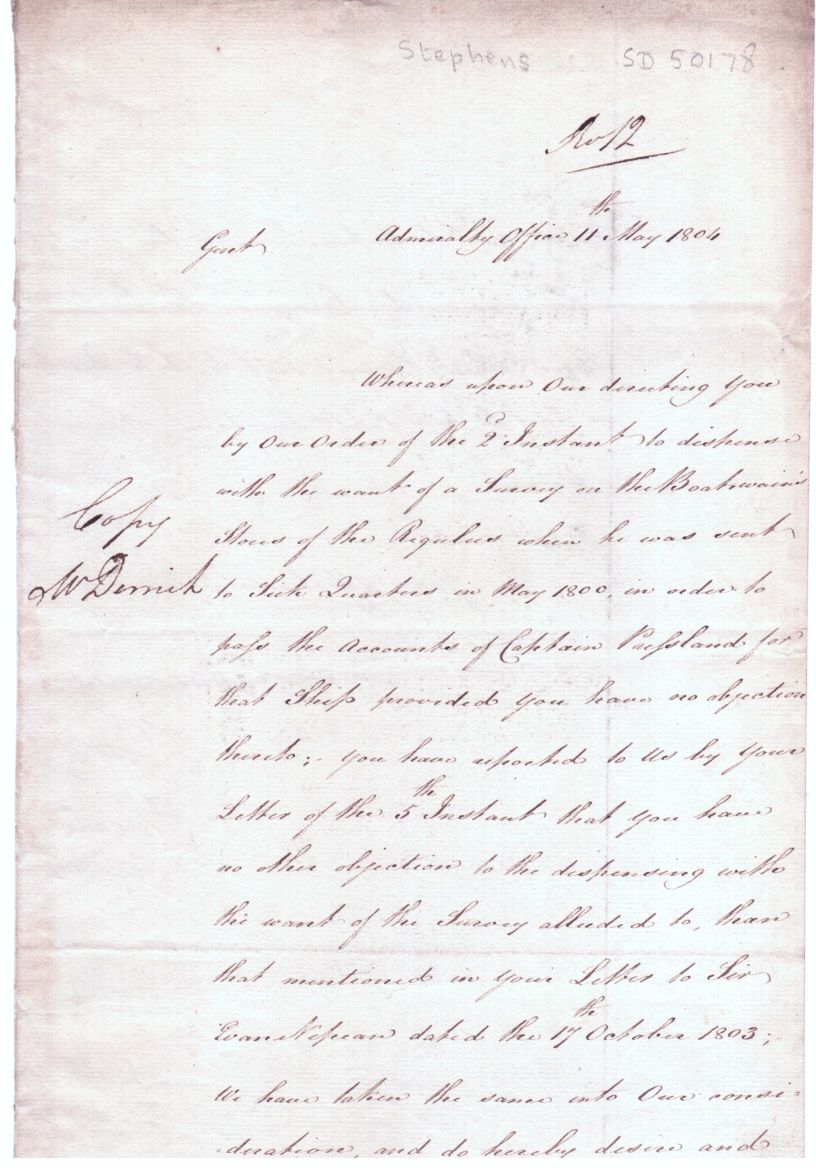STEPHENS — Document signed to the Navy Board, | Sophie Dupré Autographs