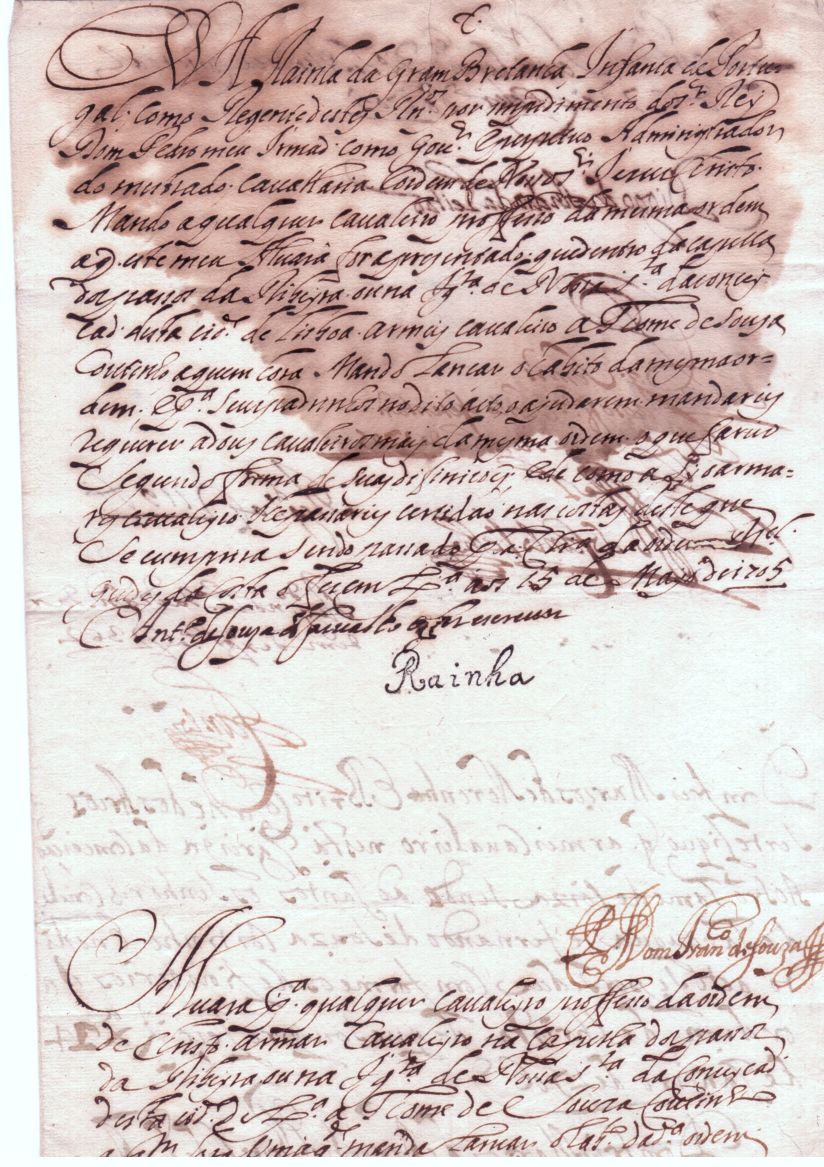 CATHARINE OF BRAGANZA — Charter, in Portuguese with transcription and translation, | Sophie Dupré Autographs