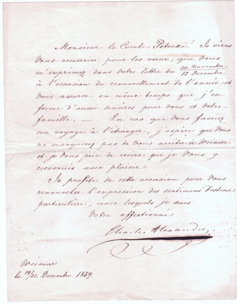 KARL ALEXANDER — LS, in French with translation, to Count Potocki (Pototski), | Sophie Dupré Autographs