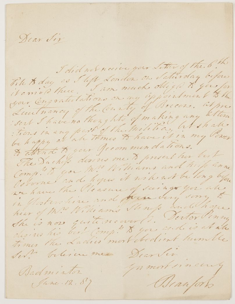 BEAUFORT — Autograph Letter Signed to Mr Williams, | Sophie Dupré Autographs