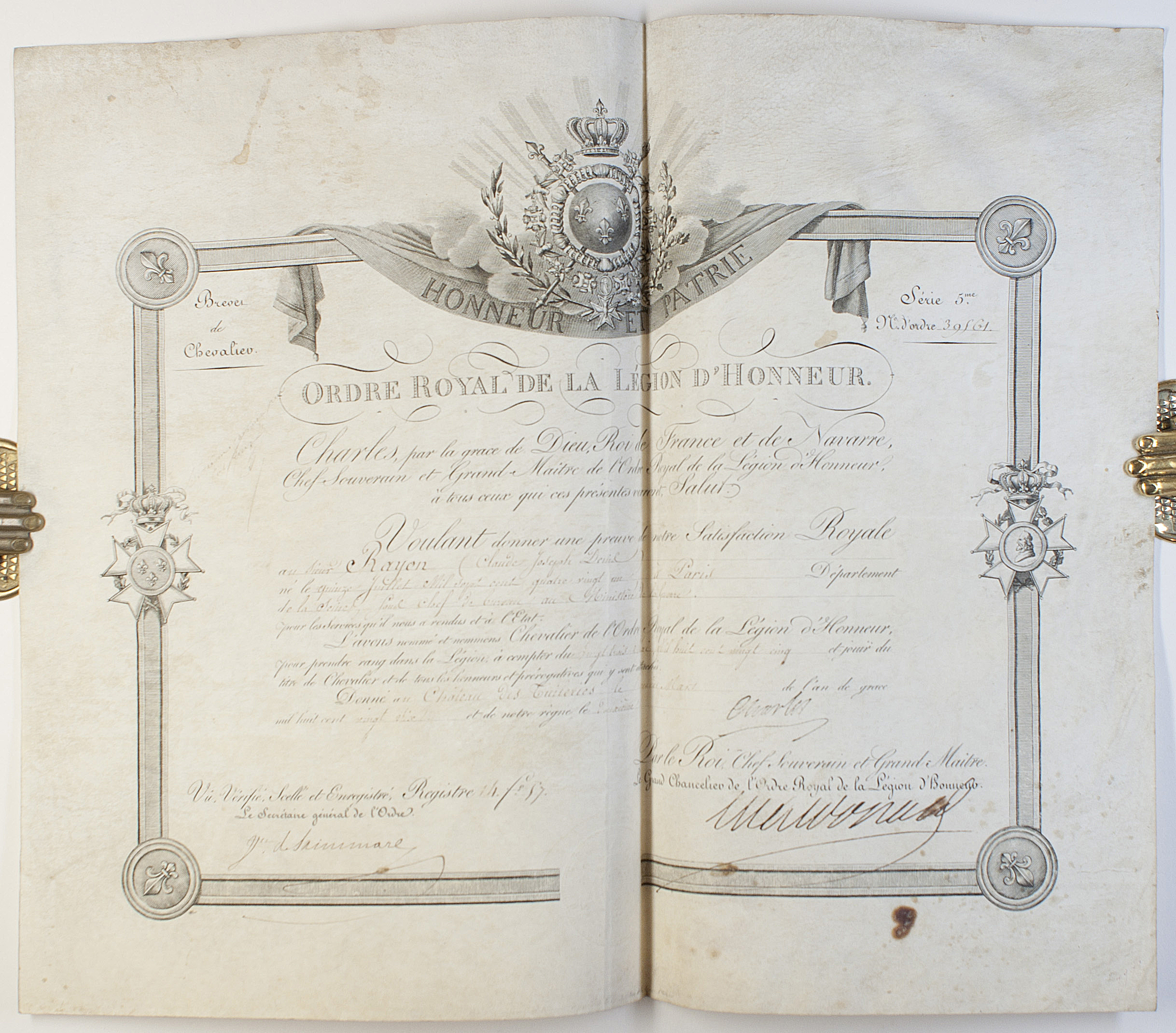 CHARLES X — Certificate of appointment as Chevalier in the Legion of Honour, | Sophie Dupré Autographs