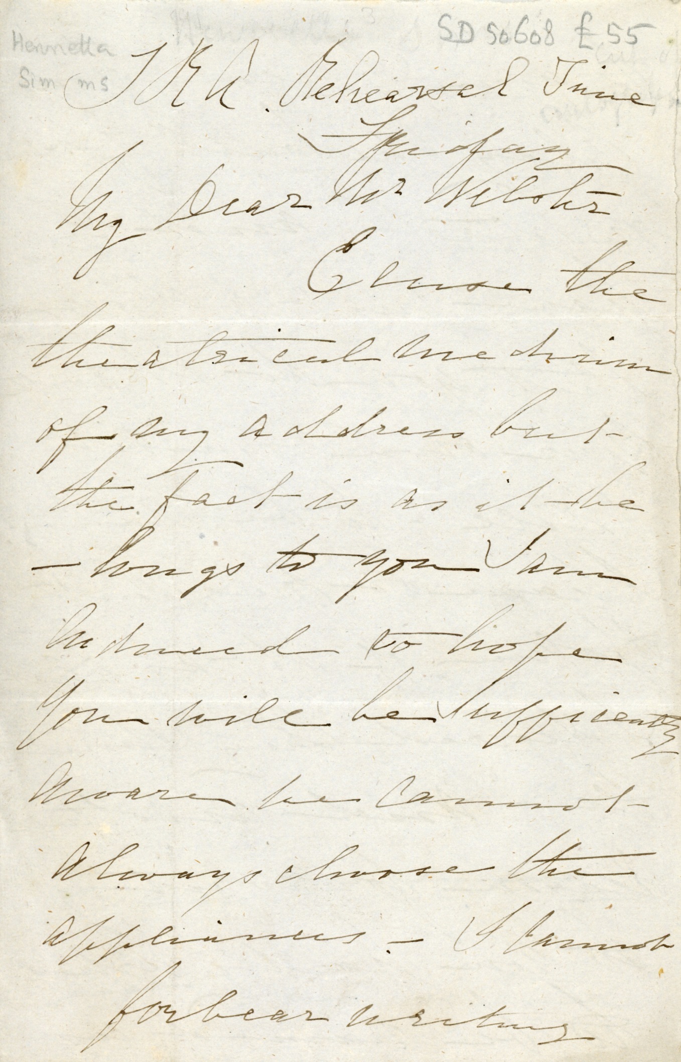 SIMMS — Agitated Autograph Letter Signed to Benjamin Webster, 1797-1882, | Sophie Dupré Autographs