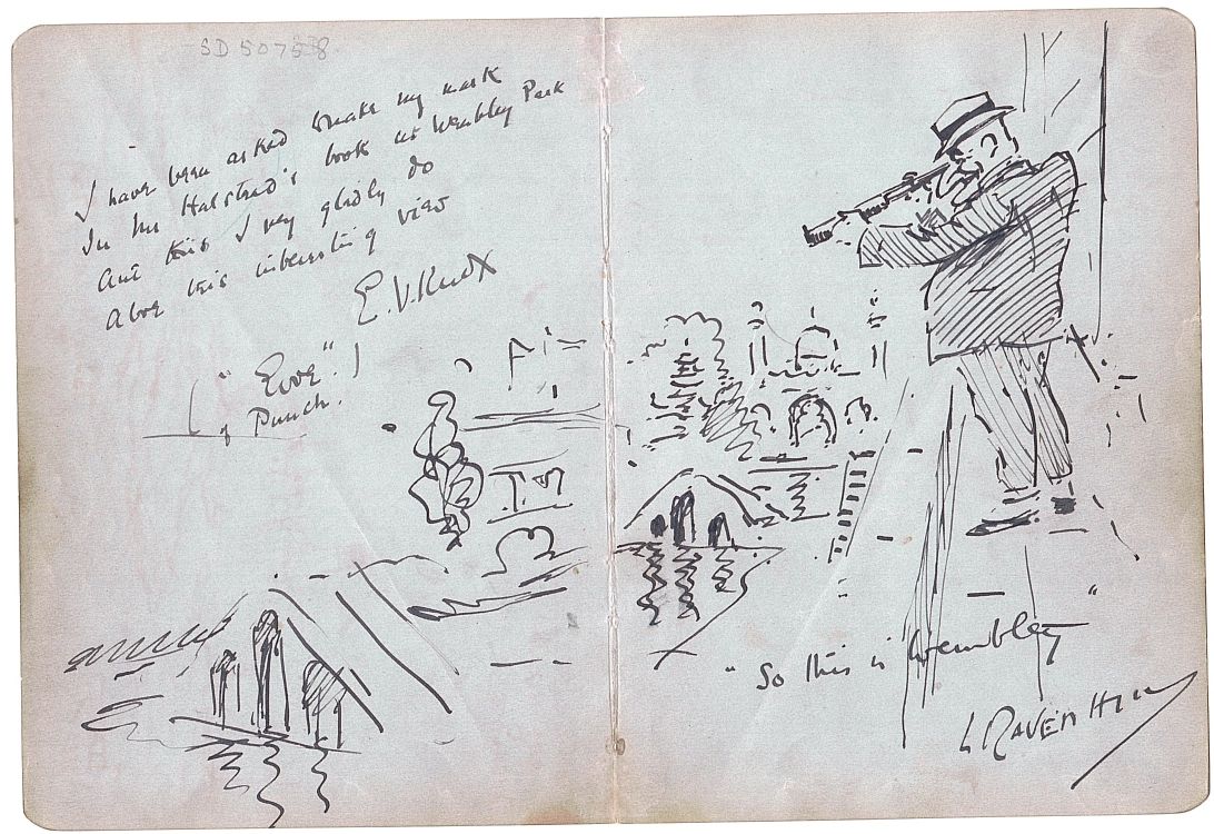 RAVEN-HILL — Fine pen & ink sketch of Mr Punch with a telescope | Sophie Dupré Autographs
