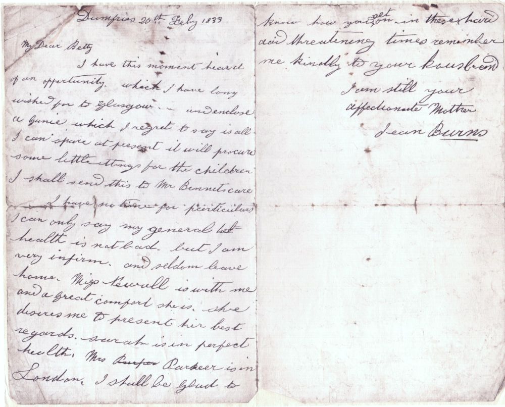 [BURNS — Facsimile autograph letter with transcription, to 'My dear Betty', | Sophie Dupré Autographs