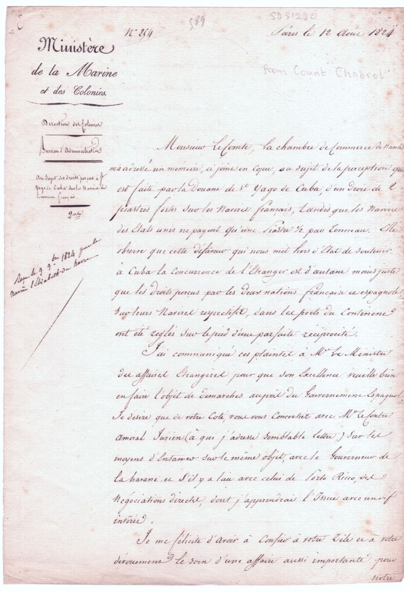 CHABROL — Document signed, in French with translation, to 'Dear Count', | Sophie Dupré Autographs