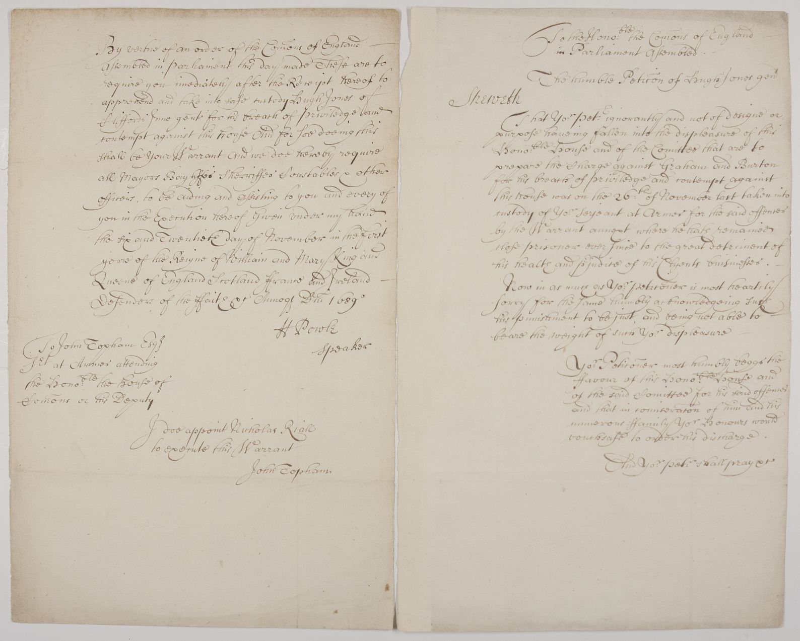 JONES — Fair copy of his Petition to the  HOUSE OF COMMONS | Sophie Dupré Autographs