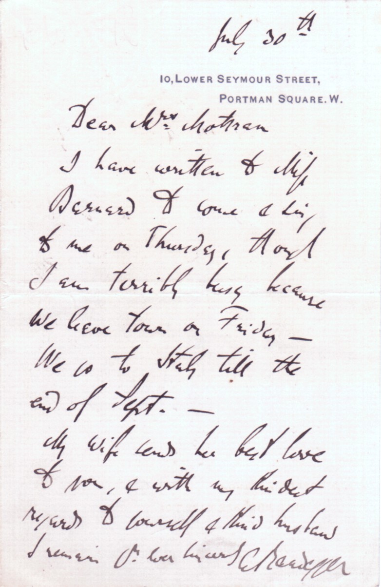 RANDEGGER — Autograph Letter Signed to Mrs Mottram, | Sophie Dupré Autographs