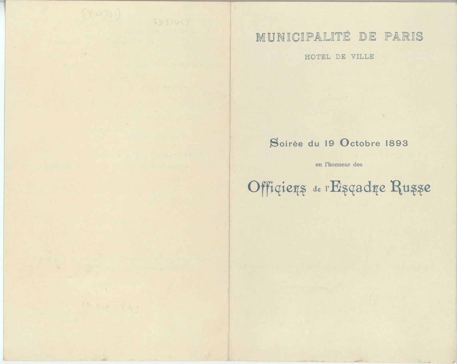 MUNICIPALITY OF PARIS — Programme in French of the Concert | Sophie Dupré Autographs