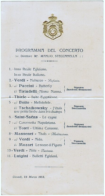 [FUAD I — Concert Programme, in Italian, bearing the Royal Arms of Egypt | Sophie Dupré Autographs