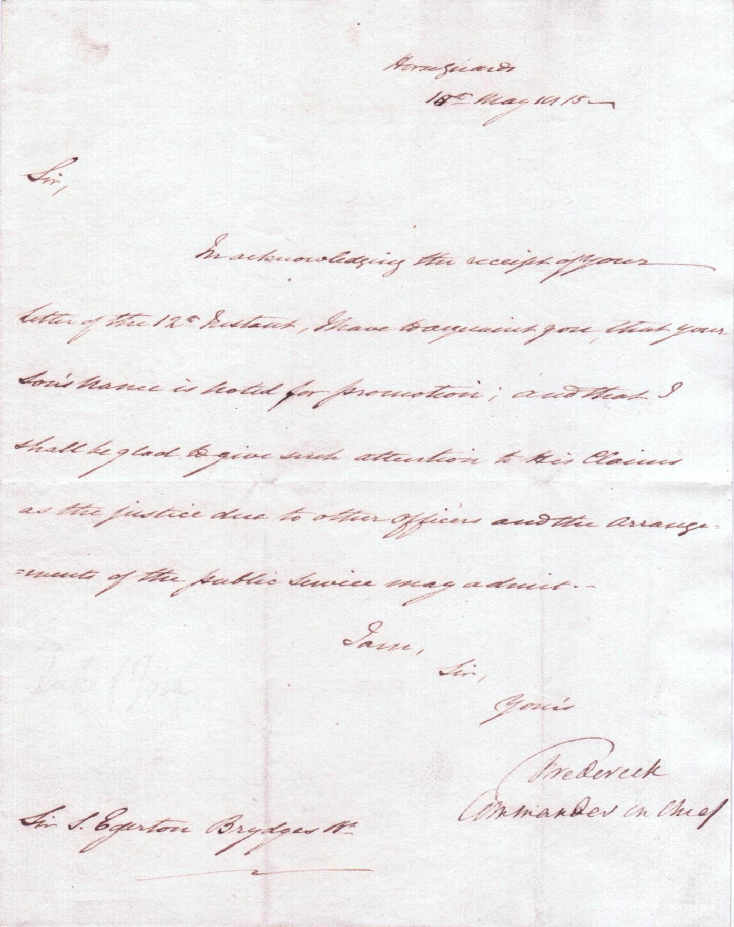FREDERICK — Letter Signed to Sir S. Egerton Brydges, Bt., | Sophie Dupré Autographs