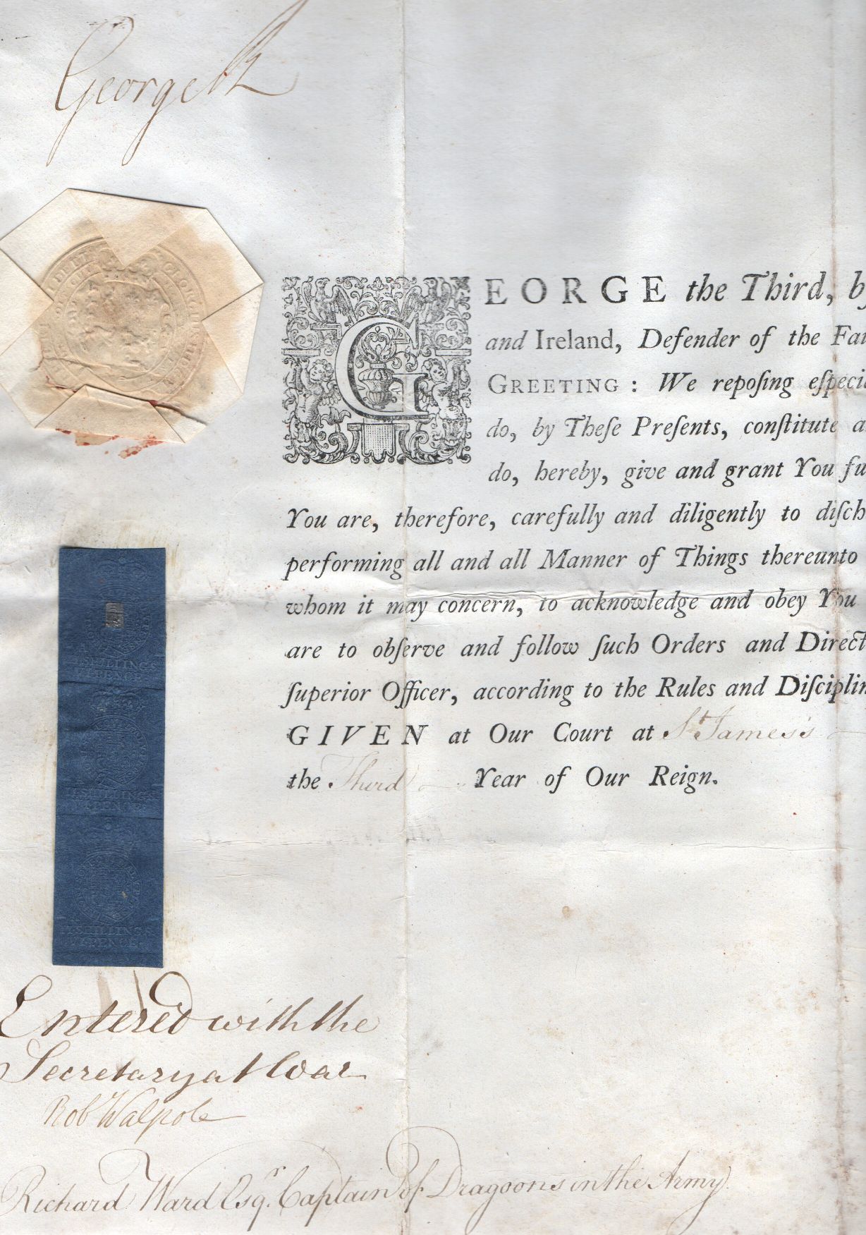 GEORGE III — Fine early document signed at the head, | Sophie Dupré Autographs