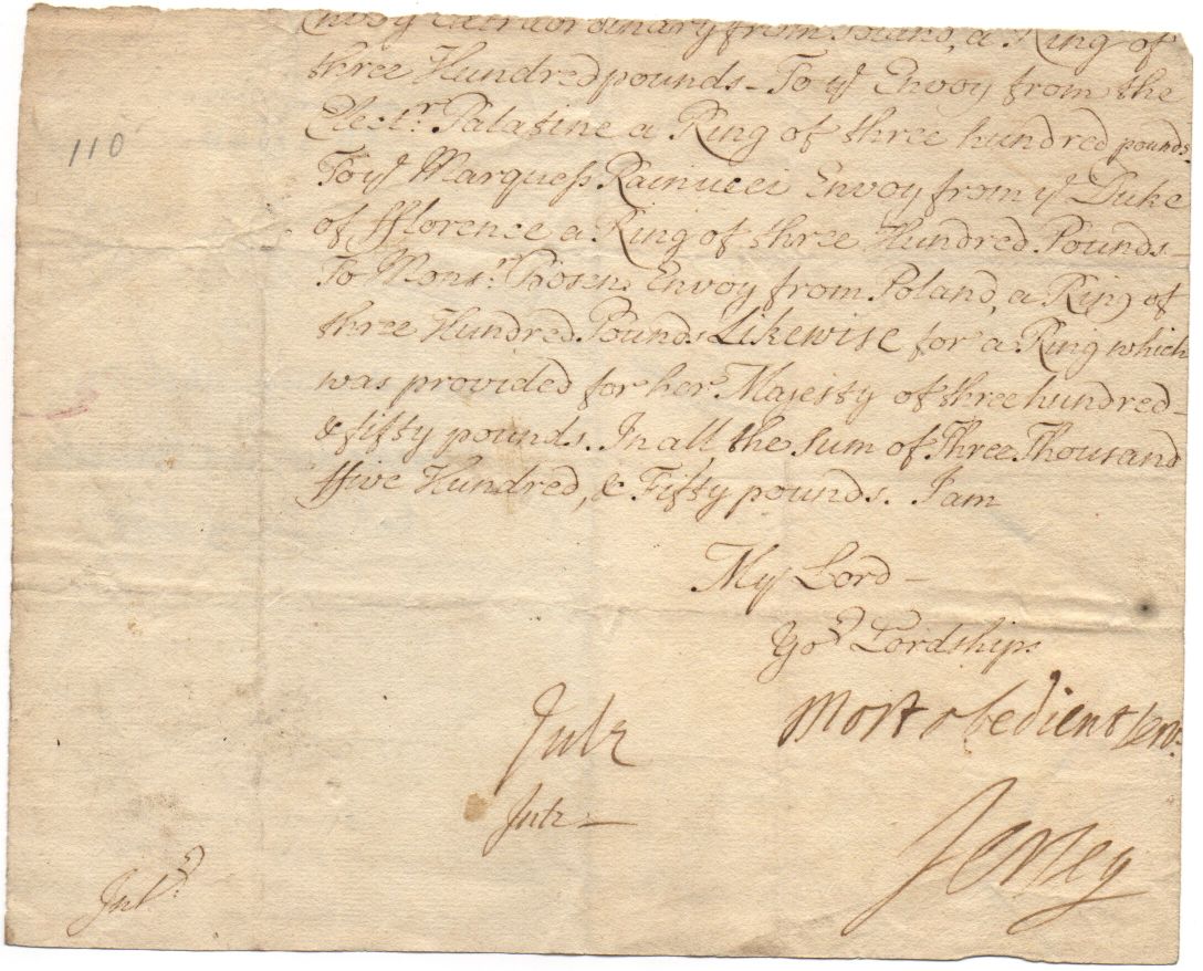 JERSEY — Portion of a Document signed addressed to your Lordship, | Sophie Dupré Autographs