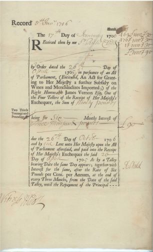 CHILD — Fine Receipt Document Signed to James Vernon, Teller of the Exchequer, | Sophie Dupré Autographs