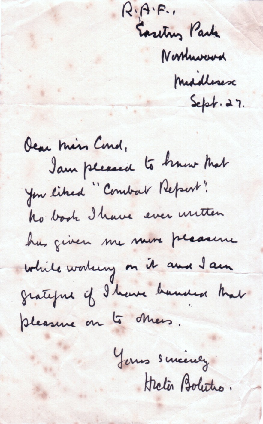 BOLITHO — Autograph Letter Signed to Miss Cond, | Sophie Dupré Autographs