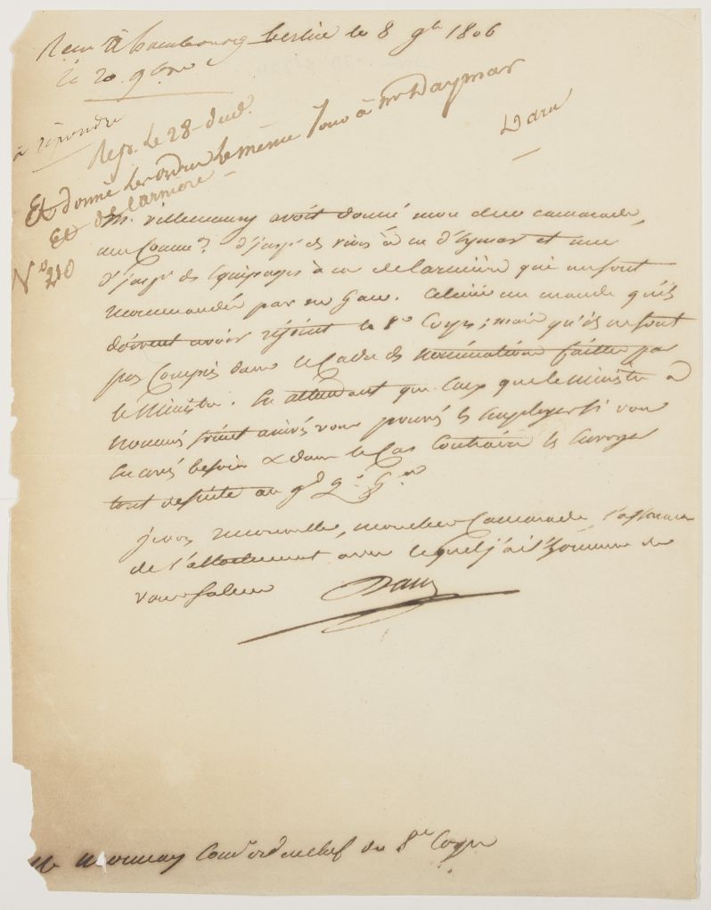 DARU — Autograph Letter Signed, in French with translation, to Monsieur Monnay, | Sophie Dupré Autographs