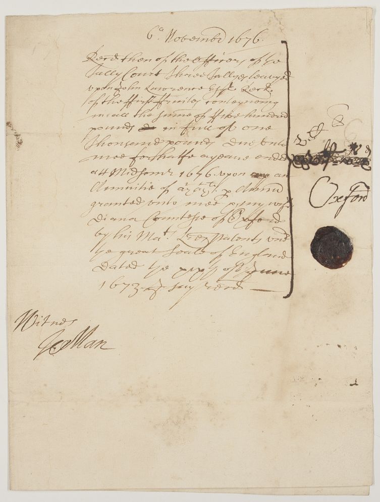 OXFORD — Clerk written receipt signed and sealed with a black armorial seal, with transcription, | Sophie Dupré Autographs