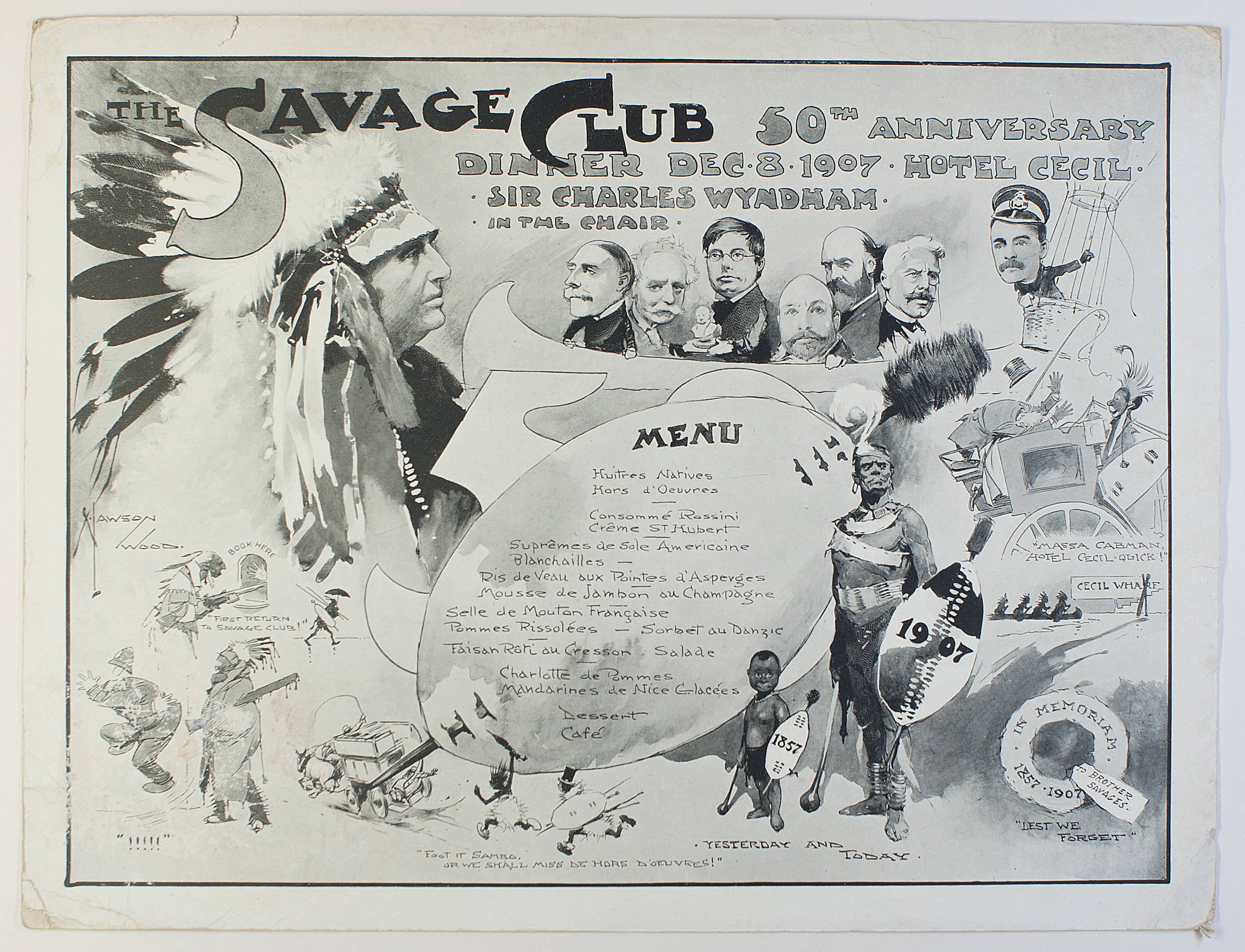 [SAVAGE CLUB — Pictorial menu for the 50th Annual Dinner, | Sophie Dupré Autographs