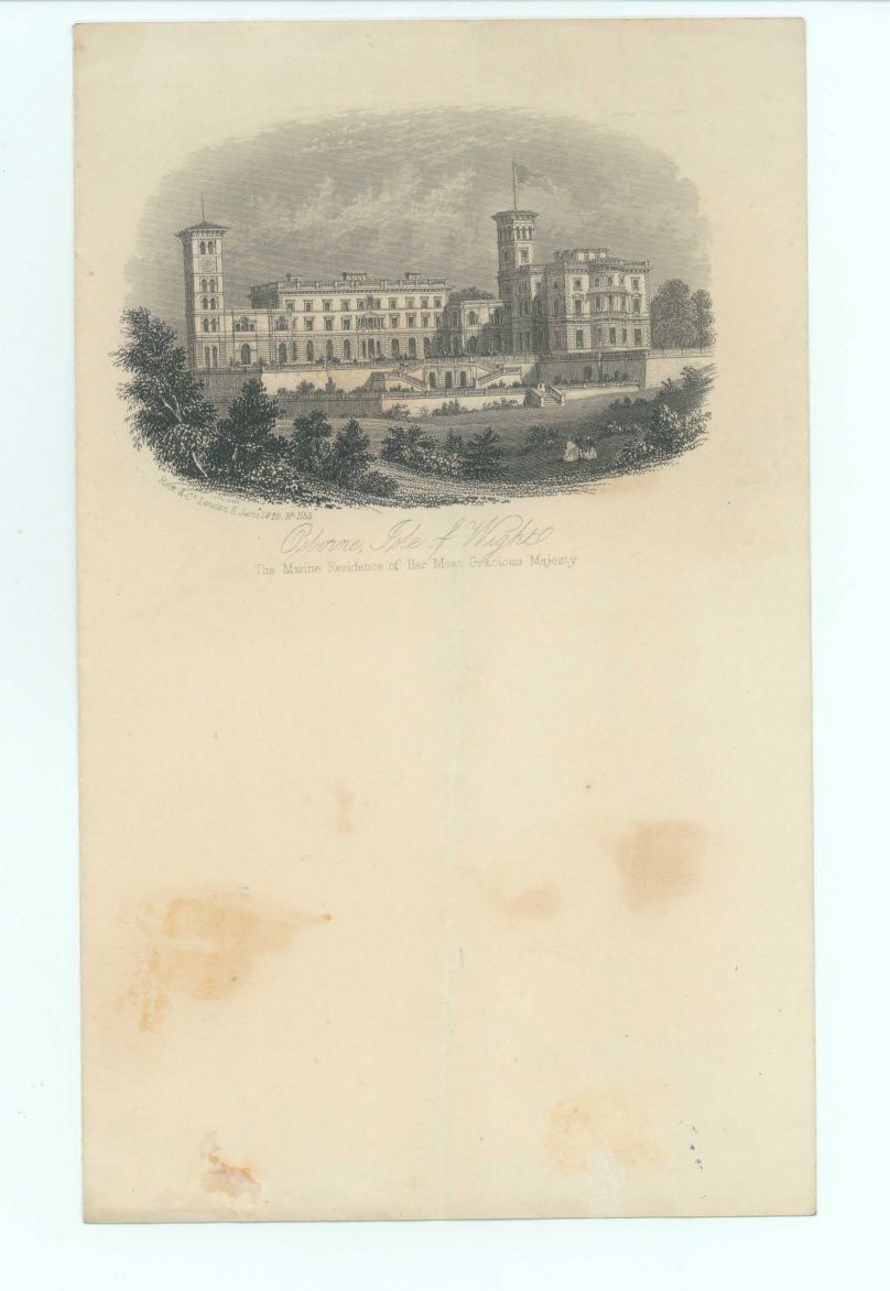 [VICTORIA — Writing paper with engraved view of Osborne, | Sophie Dupré Autographs