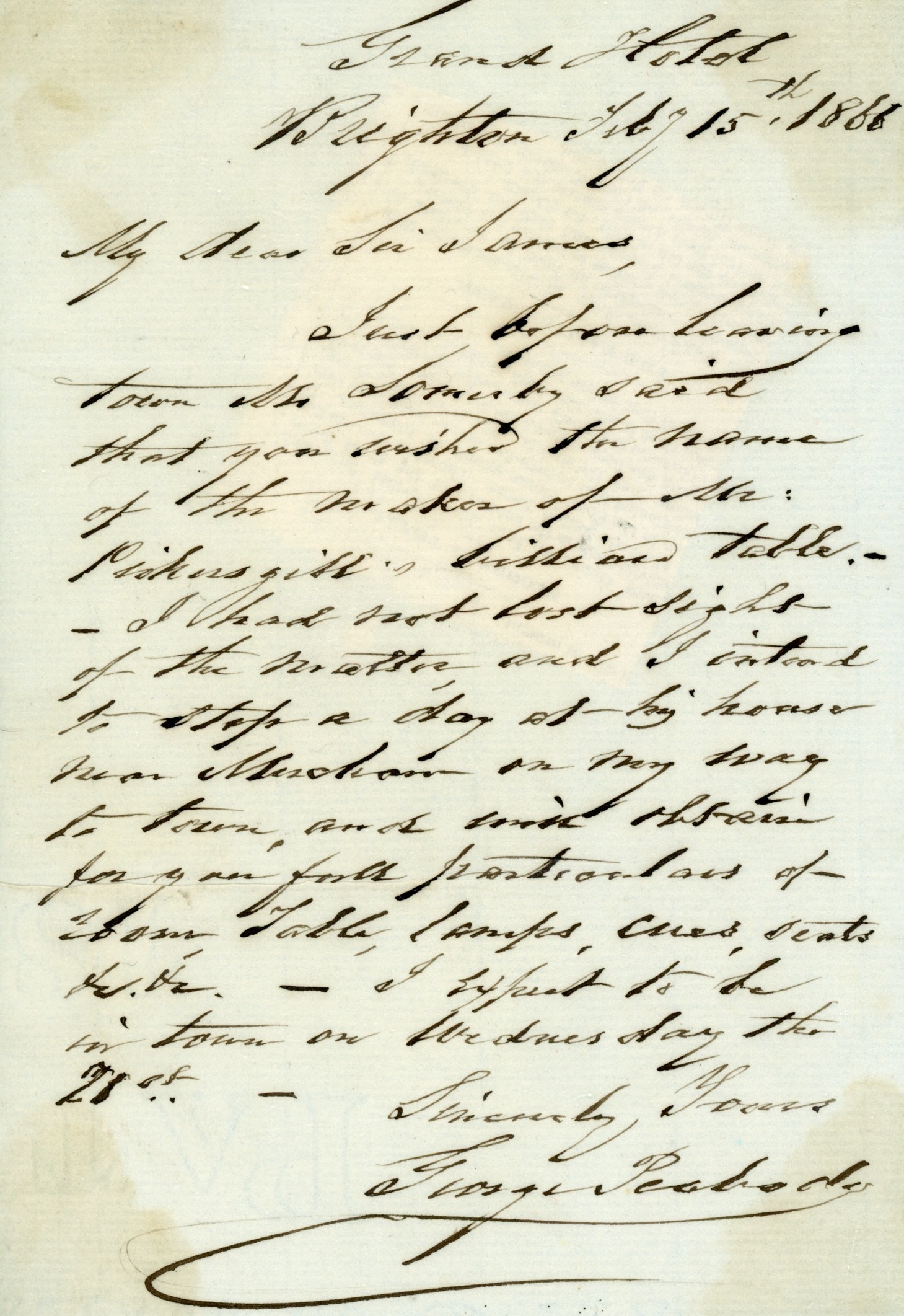 PEABODY — Autograph Letter Signed to 'Sir James' ( TENNENT , 1804-1869, traveller, politician and author), | Sophie Dupré Autographs