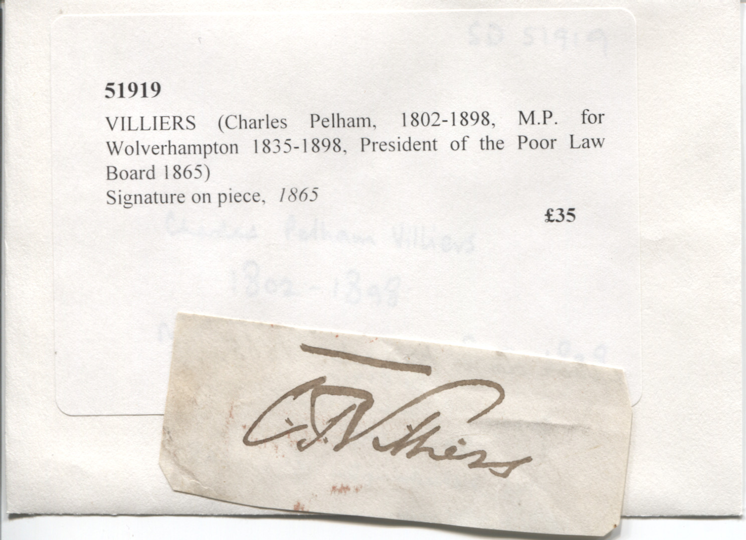 VILLIERS — Signature on piece, | Sophie Dupré Autographs