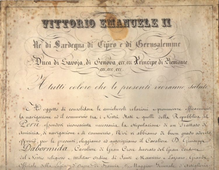 VITTORIO EMANUELE II — Finely penned document signed as King of Sardinia, in Italian with translation, | Sophie Dupré Autographs