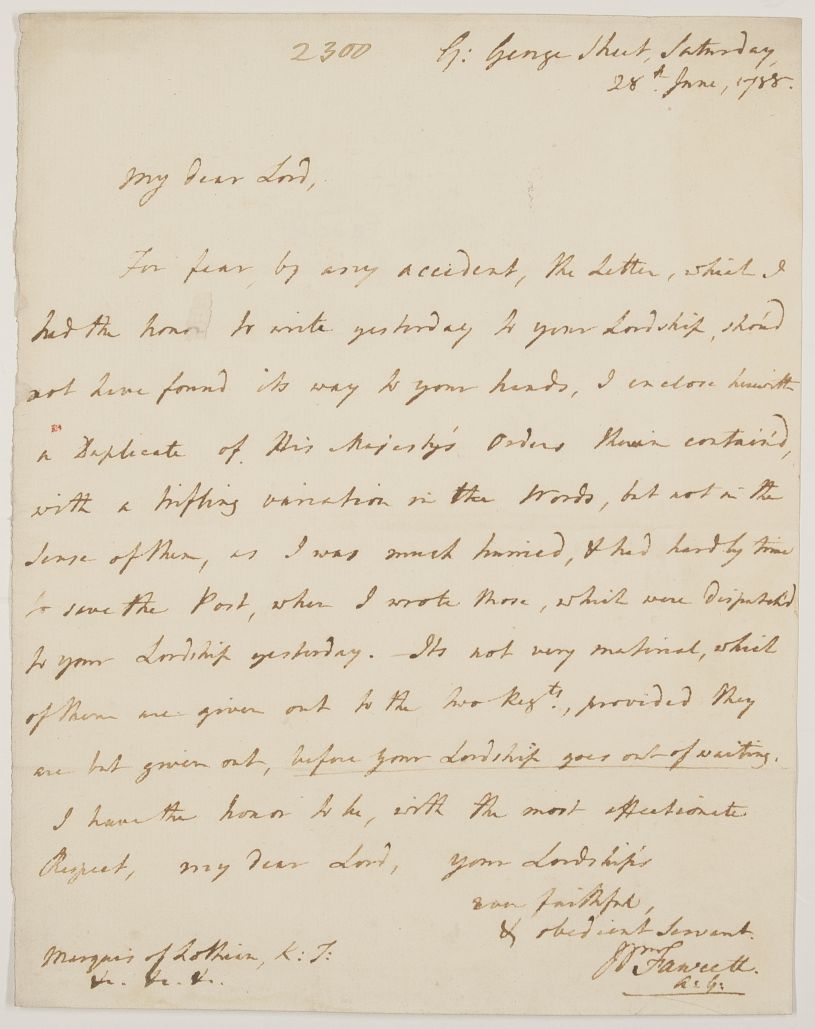 FAWCETT — Autograph Letter Signed as Adjutant General to the Marquess of Lothian | Sophie Dupré Autographs