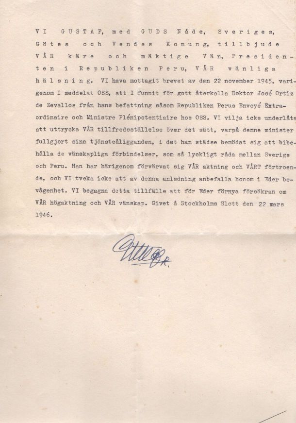 GUSTAF V — Finely typed document signed, in Swedish with translation, | Sophie Dupré Autographs