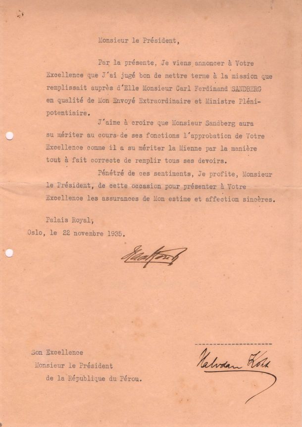 HAAKON VII — Finely typed document signed, in French with translation, | Sophie Dupré Autographs