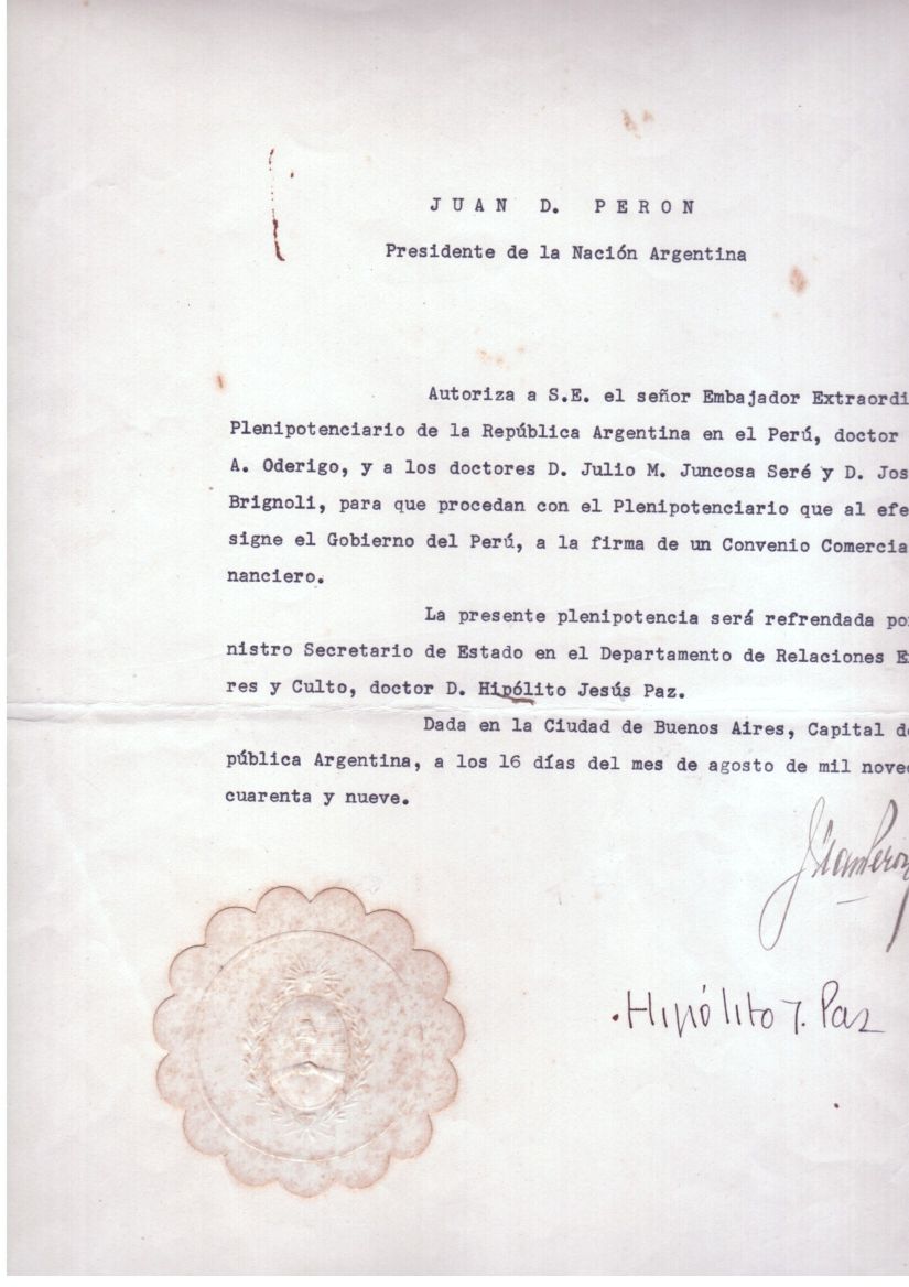 PERÓN — Typed document signed, in Spanish with translation, | Sophie Dupré Autographs