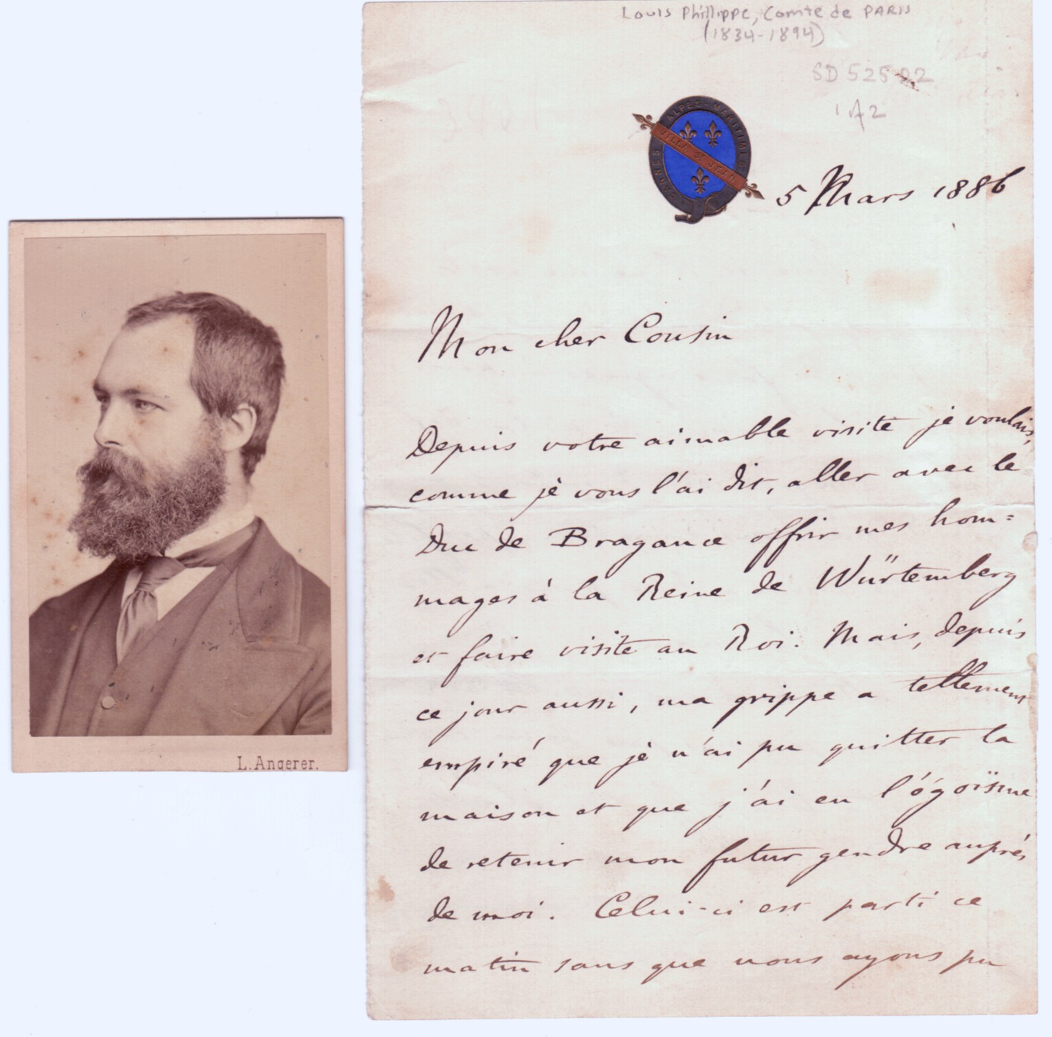 PHILIPPE (VII) — Autograph Letter Signed, in French with translation, to 'My dear Cousin', | Sophie Dupré Autographs