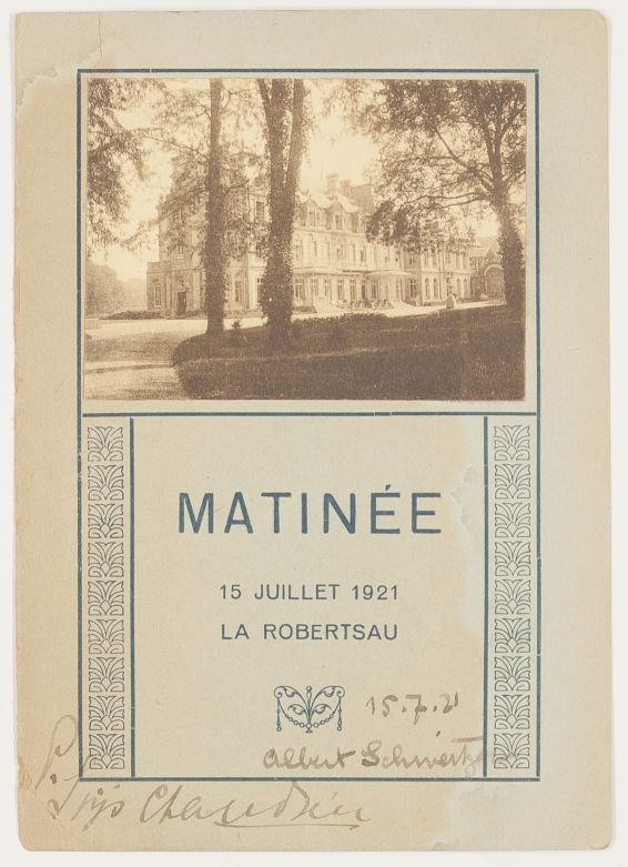 SCHWEITZER — Signature on decorative programme card in French | Sophie Dupré Autographs