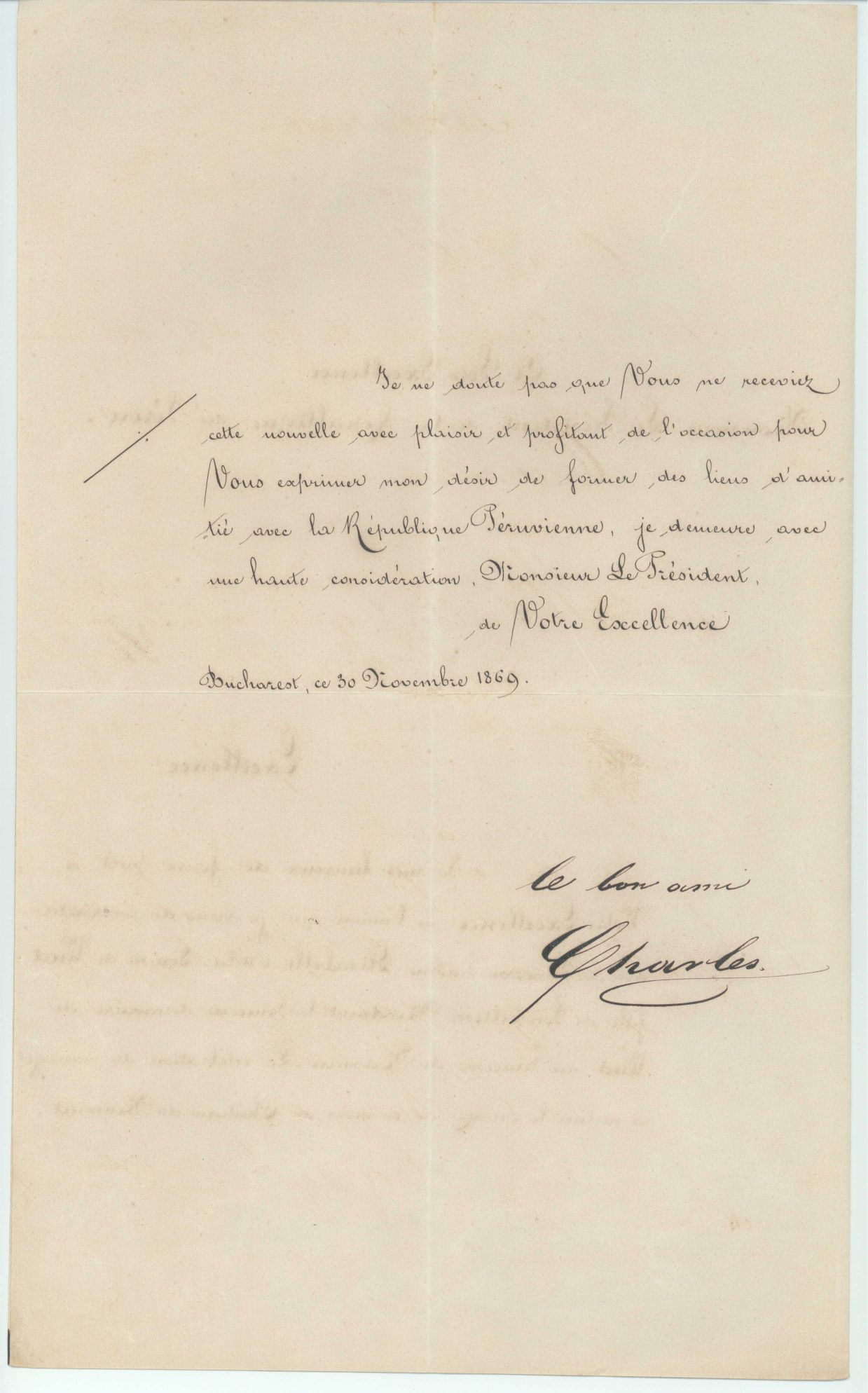 CAROL I — Finely penned Document signed 'Charles', in French with translation, | Sophie Dupré Autographs