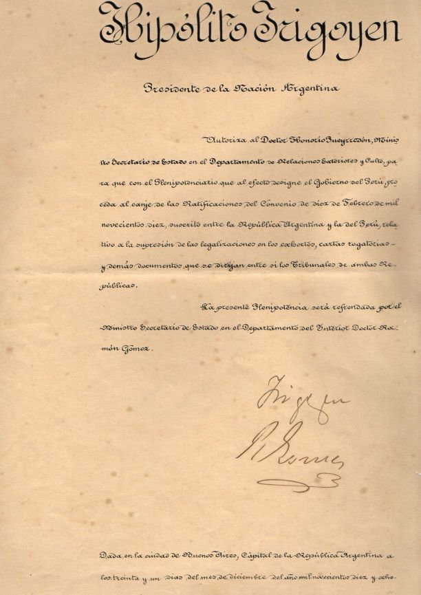 IRIGOYEN — Finely penned Document signed, in Spanish with translation, | Sophie Dupré Autographs
