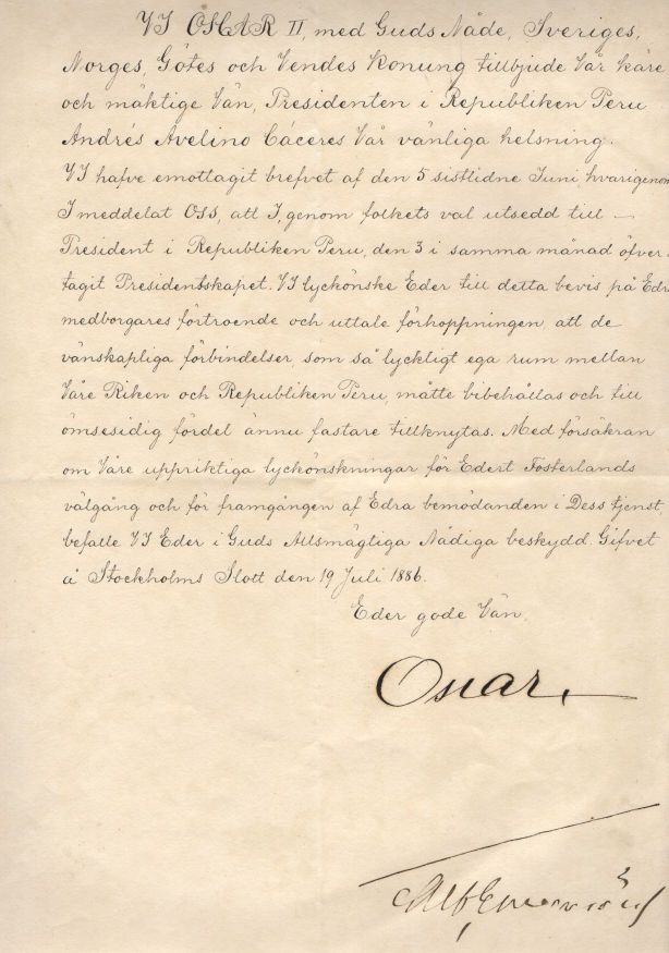 OSCAR II — Finely penned Document signed, in Swedish with translation, | Sophie Dupré Autographs