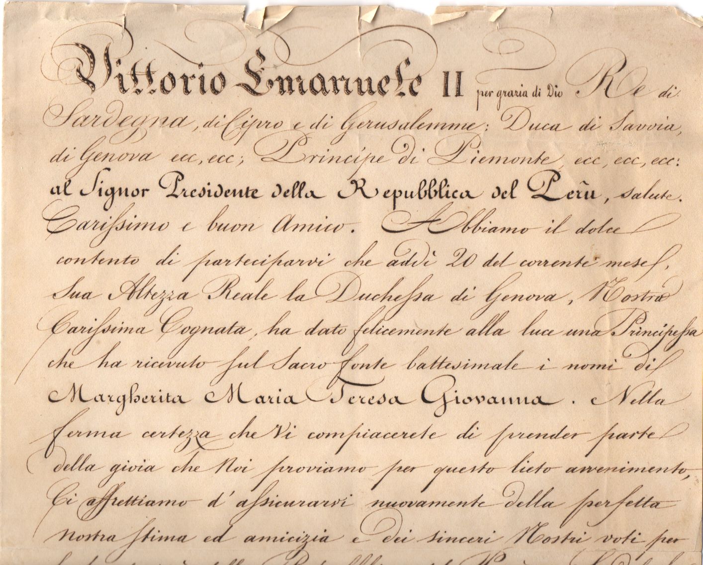 VITTORIO EMANUELE II — Finely penned Document signed, as King of Sardinia and Duke of Savoy, | Sophie Dupré Autographs