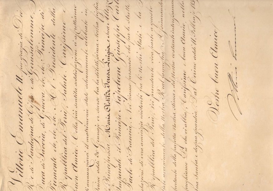 VITTORIO EMANUELE II — Finely penned Document signed, in Italian with translation, to the President of Peru, | Sophie Dupré Autographs