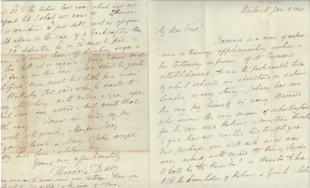 DURY — Engaging Autograph Letter Signed to My dear Fred[eri]c, | Sophie Dupré Autographs