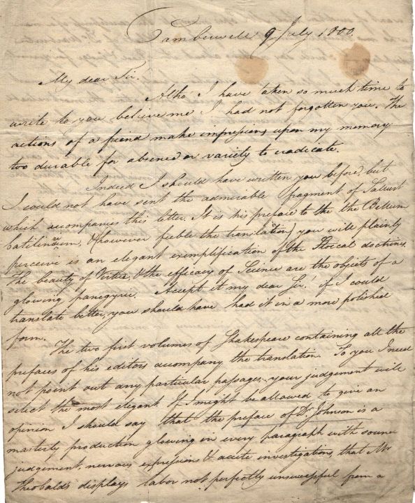 JACKSON — Autograph Letter Signed to Mr Bennet, | Sophie Dupré Autographs