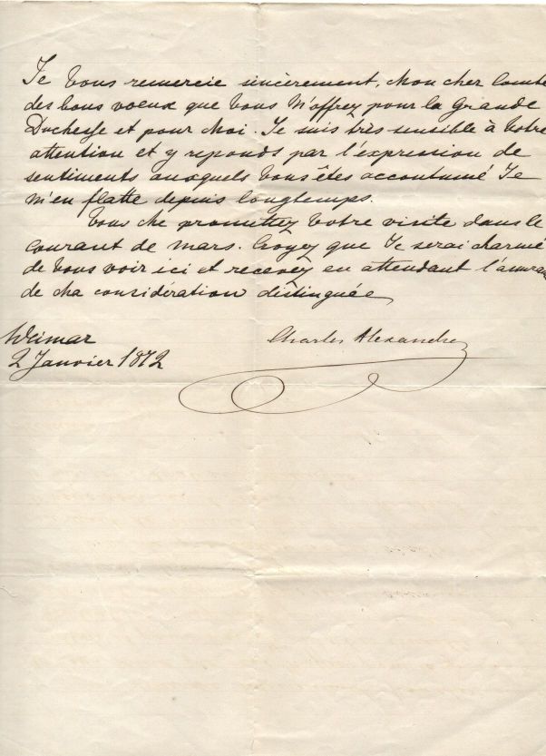 KARL ALEXANDER — LS 'Charles Alexandre' in French with translation, | Sophie Dupré Autographs