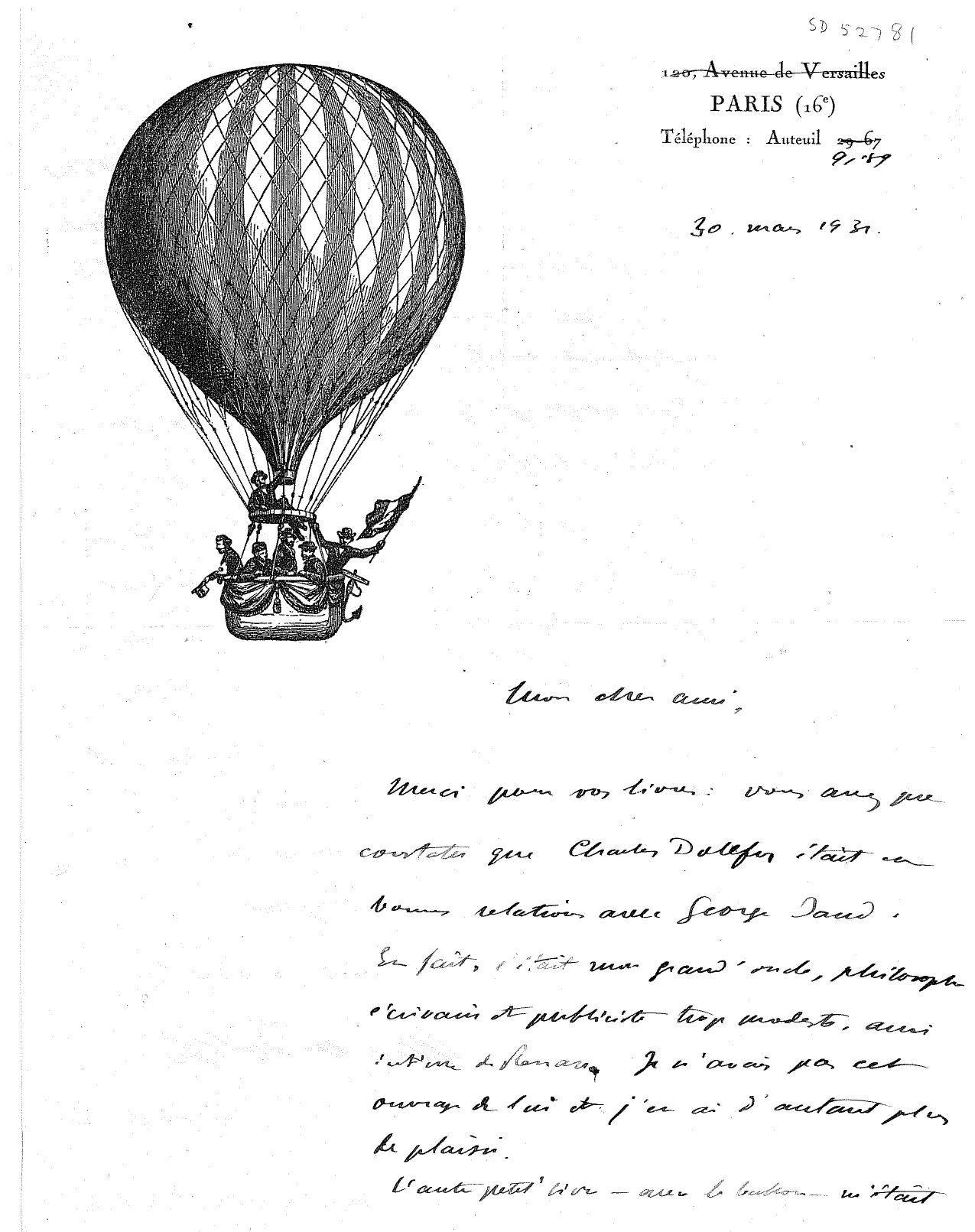 DOLLFUS — Autograph Letter Signed, 'Charles Dollfus aéronaute', in French with translation, | Sophie Dupré Autographs