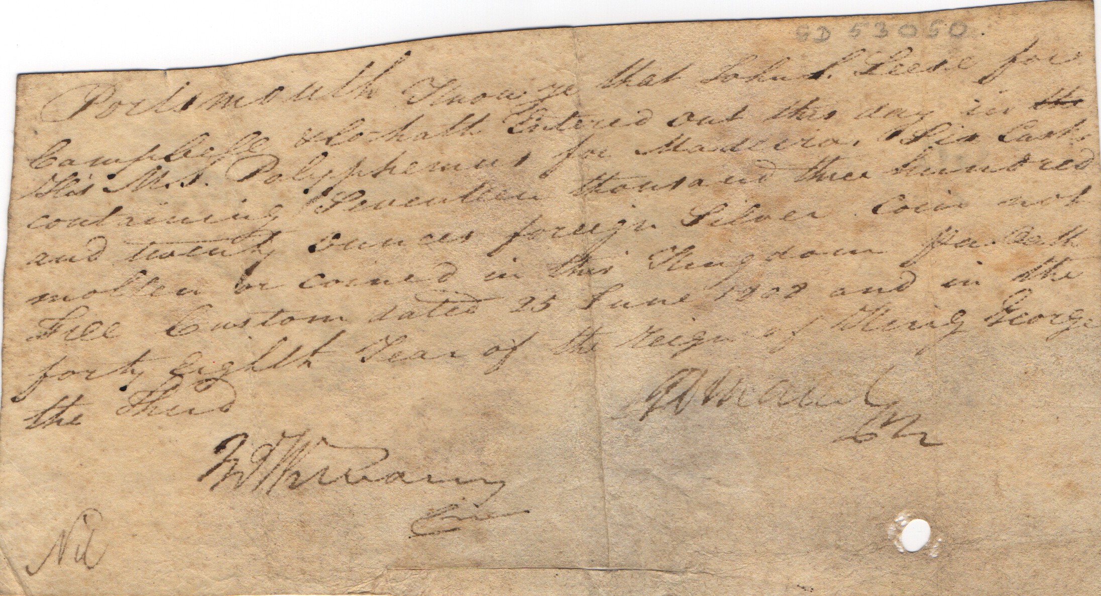 H.M.S. POLYPHEMUS — Customs certificate | Sophie Dupré Autographs
